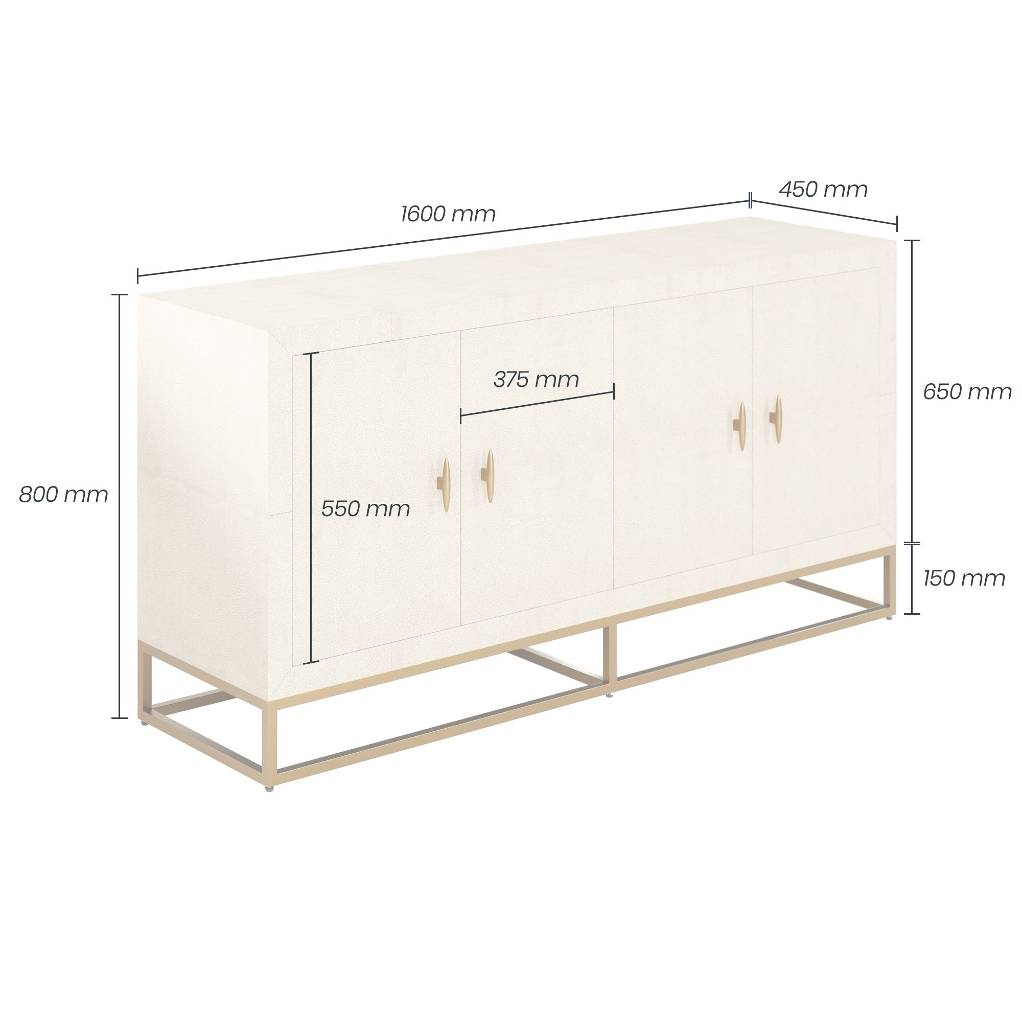 DI Designs Hampton Ivory Shagreen & Gold Sideboard